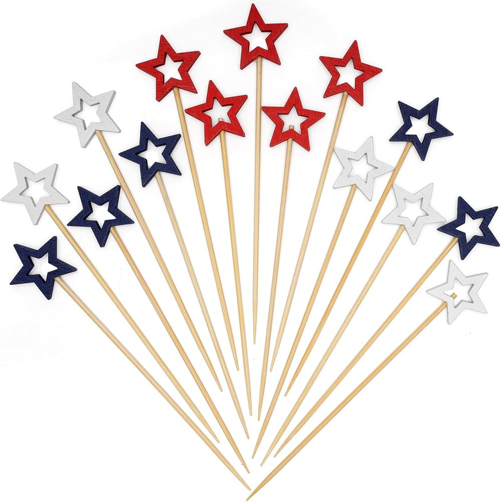 Minisland Mixed Red Blue White Star Cocktail Picks, 5.5 Inch Long Bamboo Fancy Toothpicks for App... | Amazon (US)