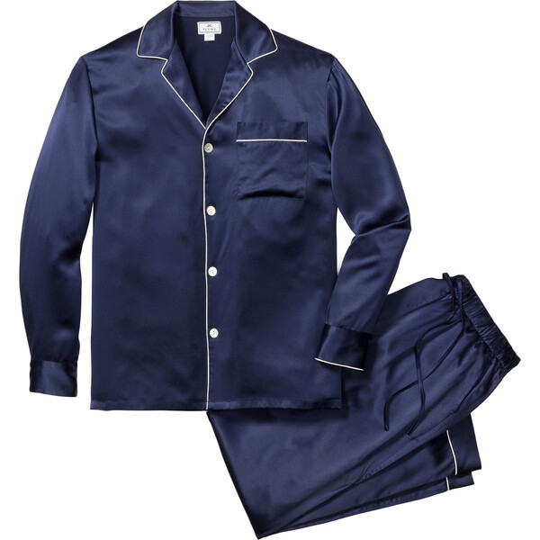 Men's Silk Pajama Set, Navy | Maisonette