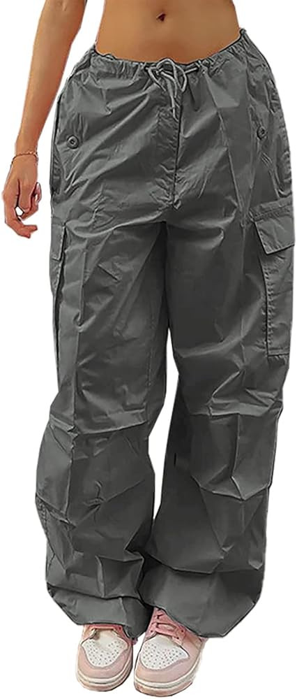 Xineicy Parachute Pants for Women Drawstring Baggy Cargo Pants Y2K Trouser Low Rised Jogger Sweat... | Amazon (US)