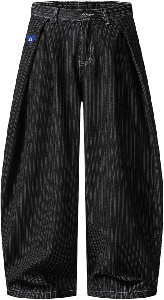 Aelfric Eden Pinstripe Baggy Barrel Jeans Pleated Wide Leg Denim Pants Men Women Loose Fit Street... | Amazon (US)