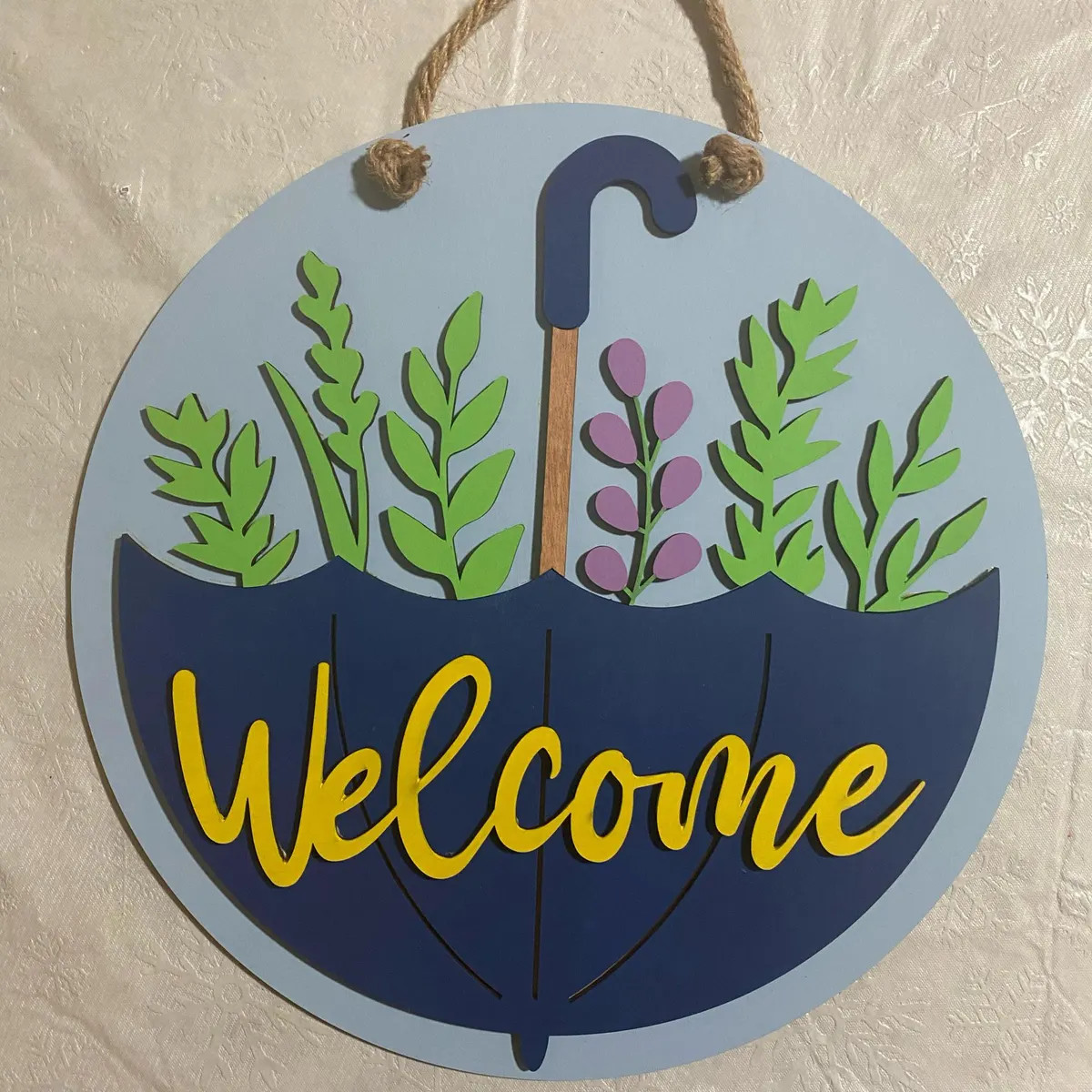 Spring Umbrella Floral Welcome Wood Blank DIY Round Door Hanger Sign Precut for You - Etsy | Etsy (US)