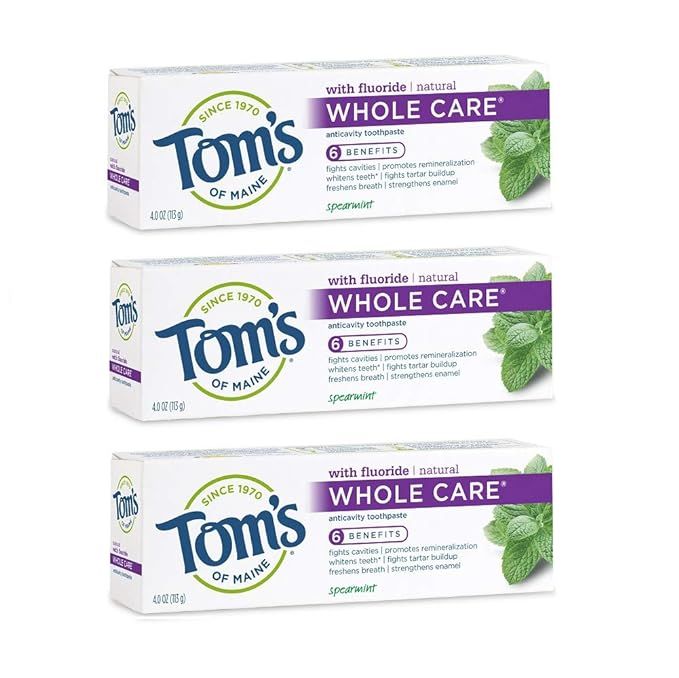 Tom's of Maine Whole Care Natural Toothpaste with Fluoride, Spearmint, 4 oz. 3-Pack | Amazon (US)