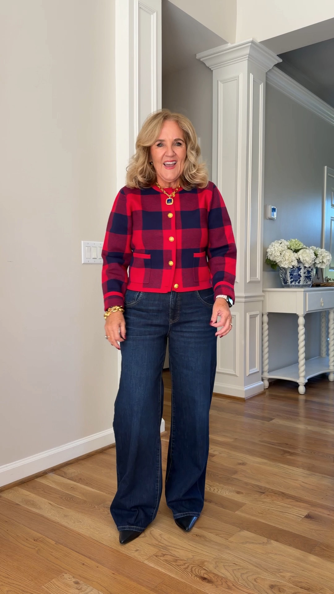 Avara new arrivals! Some even for holiday. 15% off 1 order with code NANETTE15
Coated denim I sized down to a 6 
Other jeans size 8 and they’re a bit slouchy but super flattering 
Tops sweaters and skirt size medium 

Holiday outfit ideas red sweater festive outfits Thanksgiving outfit brown jeans