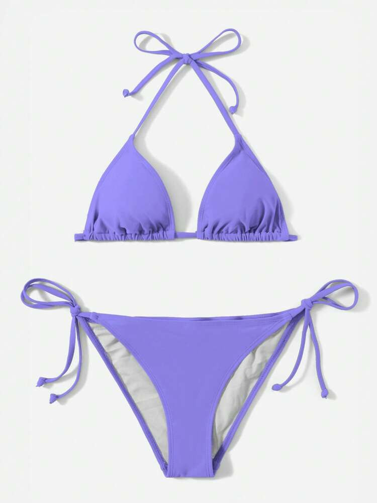 Solid Triangle Tie Side Bikini Swimsuit
       
              
              $10.99        
    $... | SHEIN
