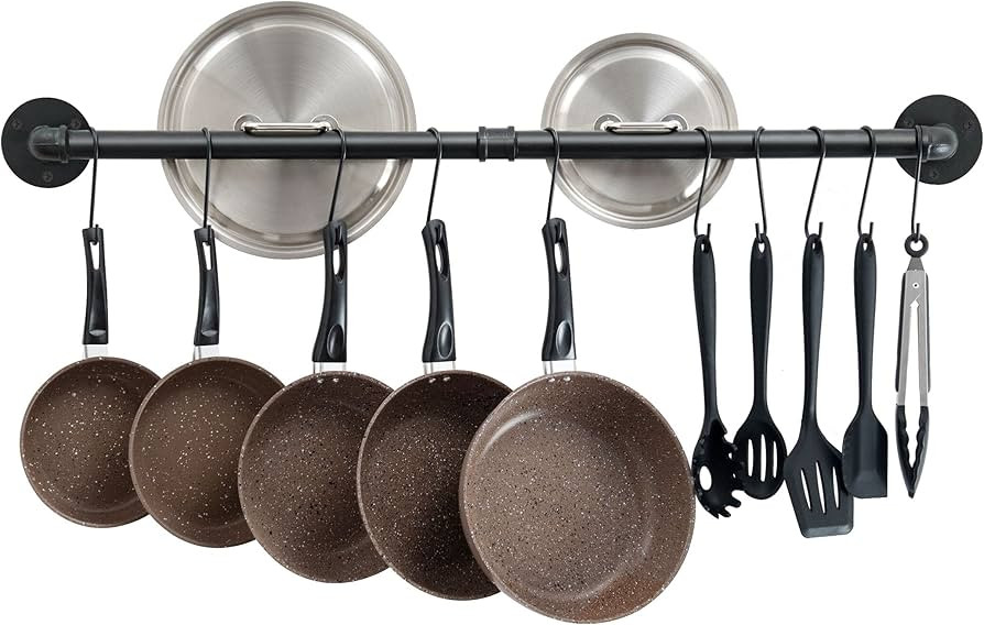 OROPY 38 inch Pot Bar Rack Wall Mounted Detachable Pans Hanging Rail Kitchen Lids Utensils Hanger... | Amazon (US)