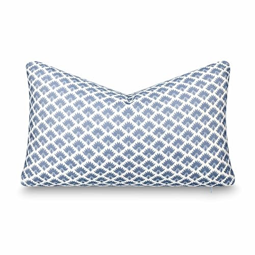 Crumbs Home California Casual Coastal Indoor Outdoor Lumbar Pillow Cover, 12"x20" Water Repellent for Patio, Backyard, Couch, Poolside, Azure Blue Print Ravenala Palm Tree | Amazon (US)