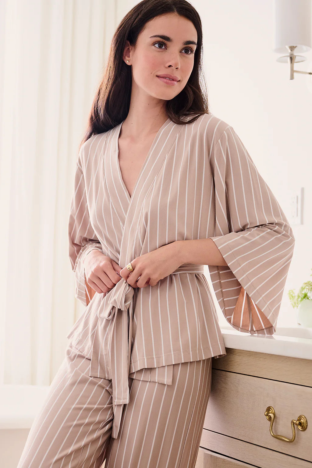 DreamKnit Kimono Pajama Set in Driftwood Stripe | Lake Pajamas