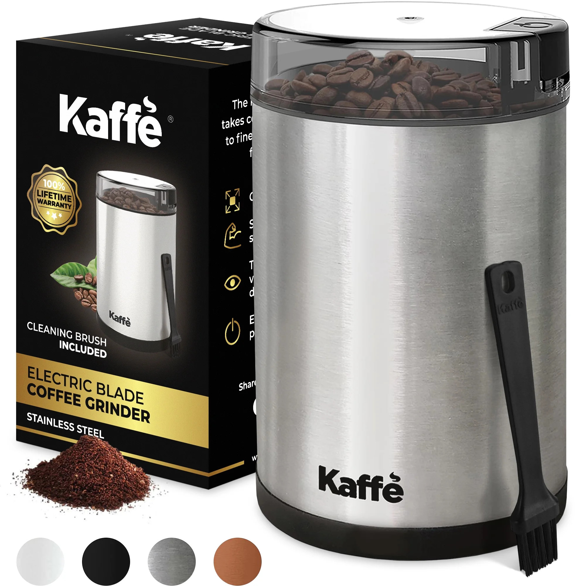 Kaffe 14Cup Electric Coffee Grinder with Auto On/Off, Stainless Steel (Cleaning Brush Included) | Walmart (US)