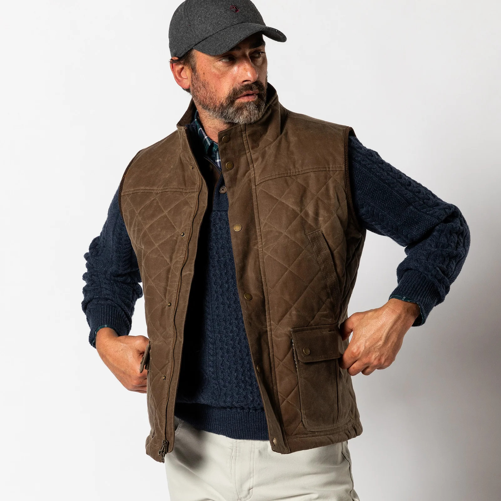Waxed Duck Canvas Quilted Vest - Dark Oak | Duck Head Apparel