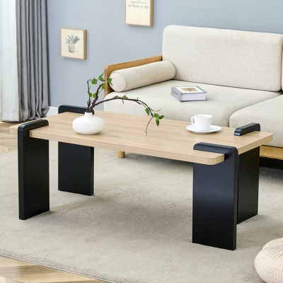 KWPZQEB Rectangle Coffee Table for Living Room, Modern Center Table with Wood Legs, Space Saving, Natural | Target