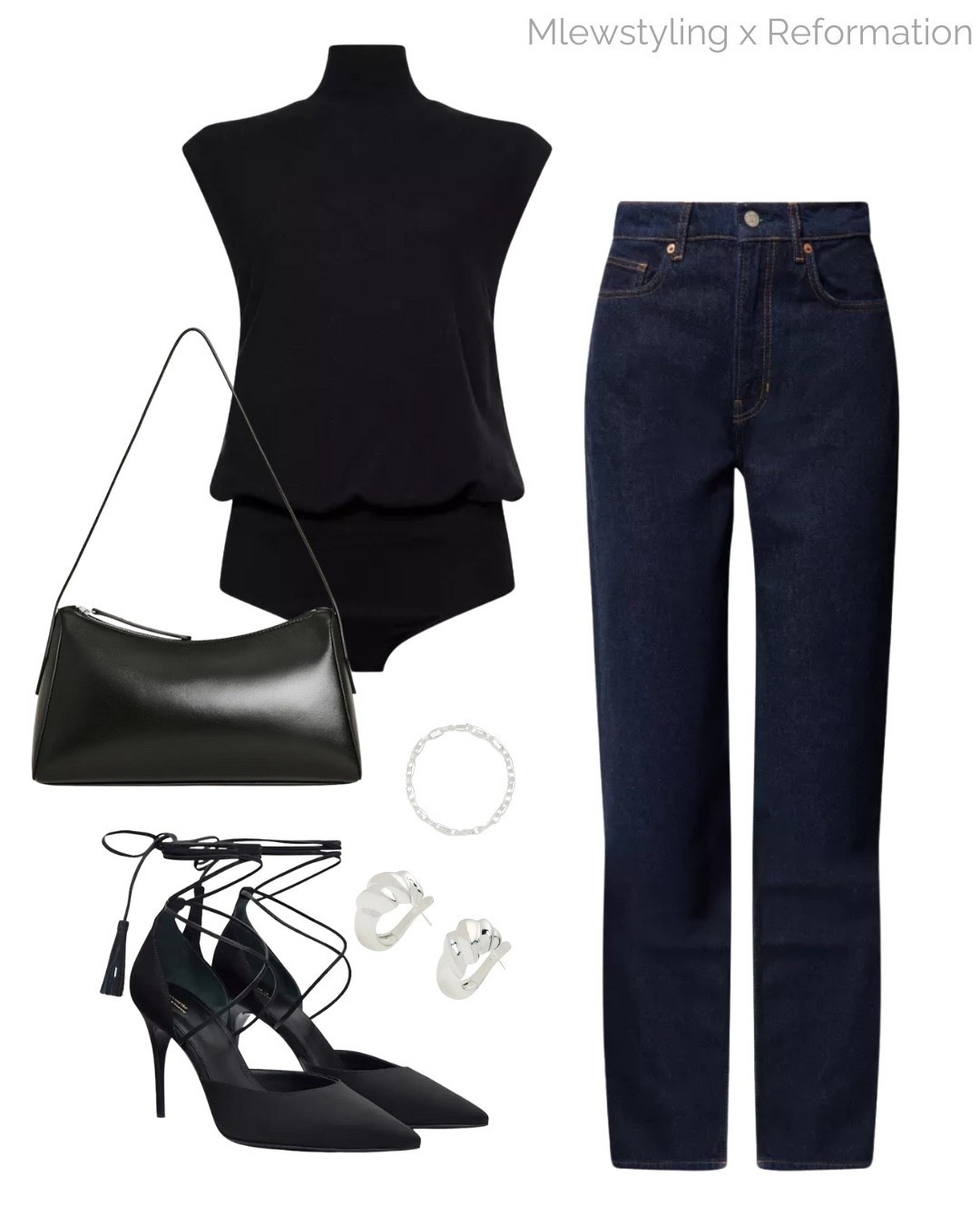 Spring date night outfit ✨

#Ad @reformation

Tags: elevated outfit, capsule wardrobe, high heel pumps, shoulder bag, black bodysuit, dark wash jeans, silver earrings, neutral aesthetic, Valentine’s Day 

#LTKootd #LTKSeasonal