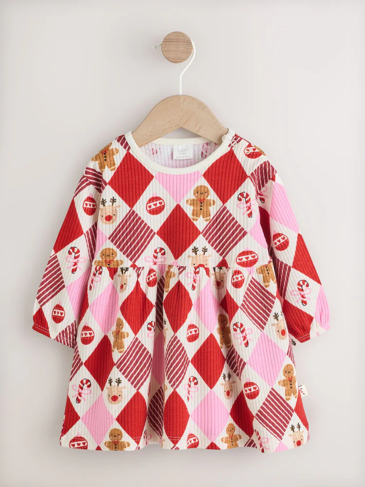 Red/Pink Harlequin Character Baby Christmas Jersey Dress (0mths-2yrs) | Next US