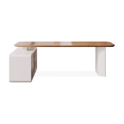 Light Chestnut Color L-Shaped Solid Wood Executive Desk With Drawers Desk | Wayfair North America