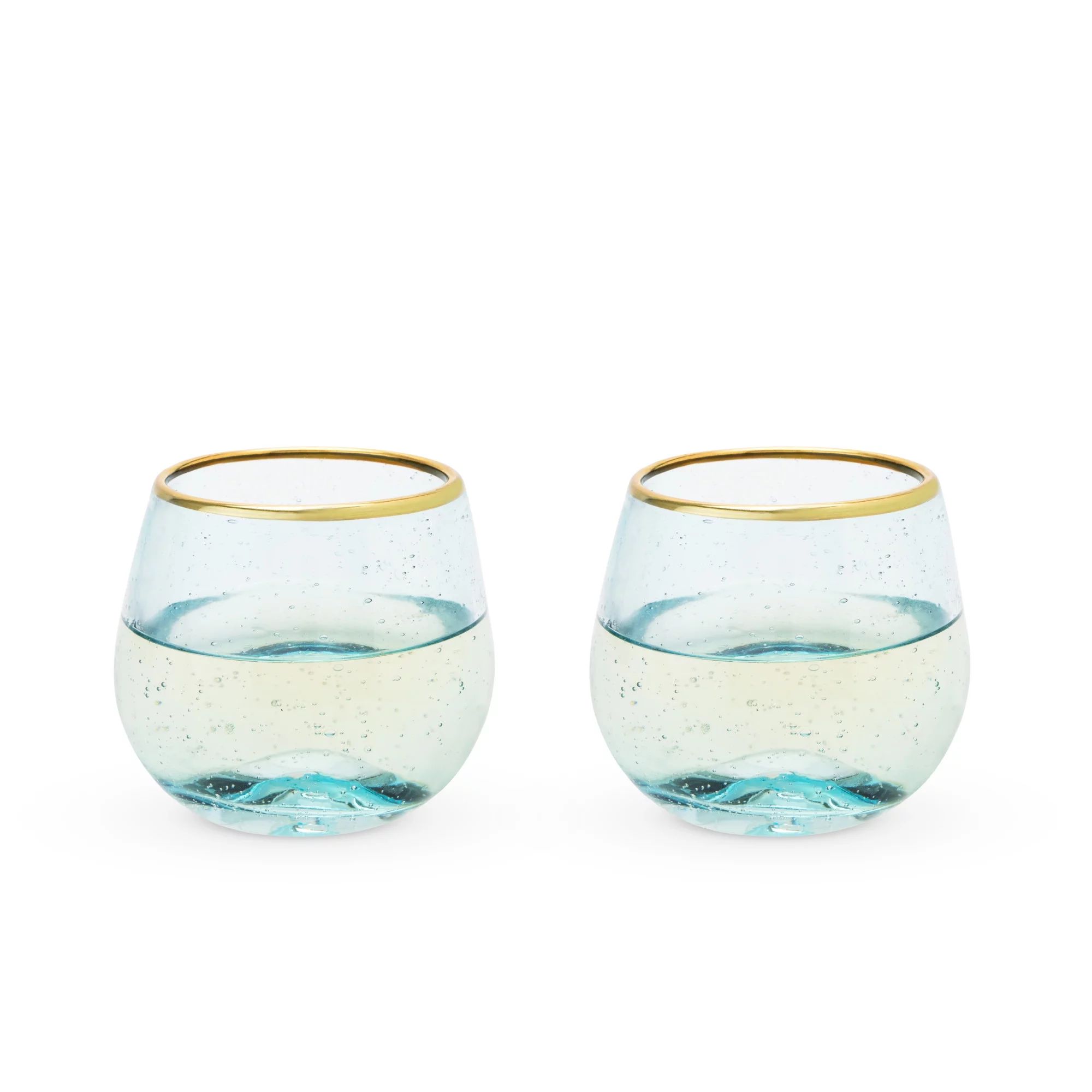 Twine Aqua Bubble Gold Rim Stemless Wine Glasses, Tinted Glass, Set of 2, 12 oz Capacity - Walmar... | Walmart (US)