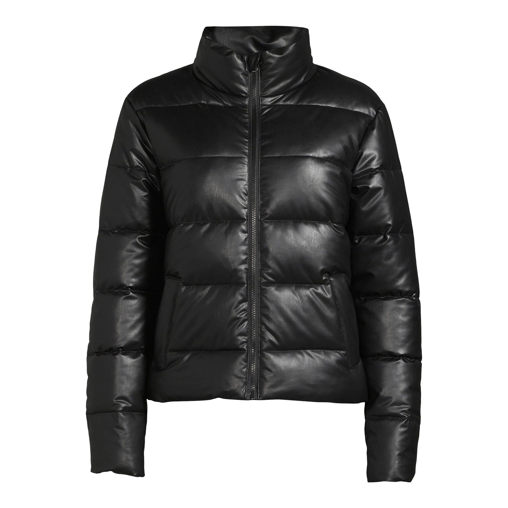 Time and Tru Women's Short Faux Leather Puffer Jacket, Sizes XS-3X | Walmart (US)