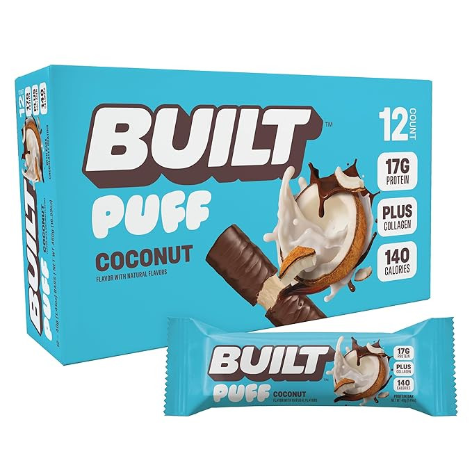 BUILT Bar Puff Protein Bars - Coconut - 17g Protein Snack Bars with Collagen - Calorie Conscious ... | Amazon (US)