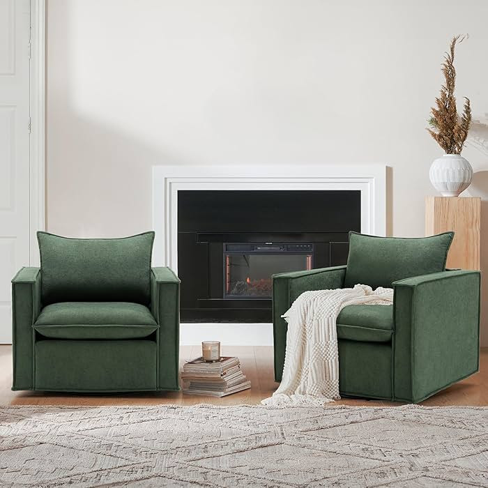 COLAMY Swivel Accent Chair Set of 2, 34 Inches Wide Upholstered Arm Chair with Plump Back Pillow,... | Amazon (US)