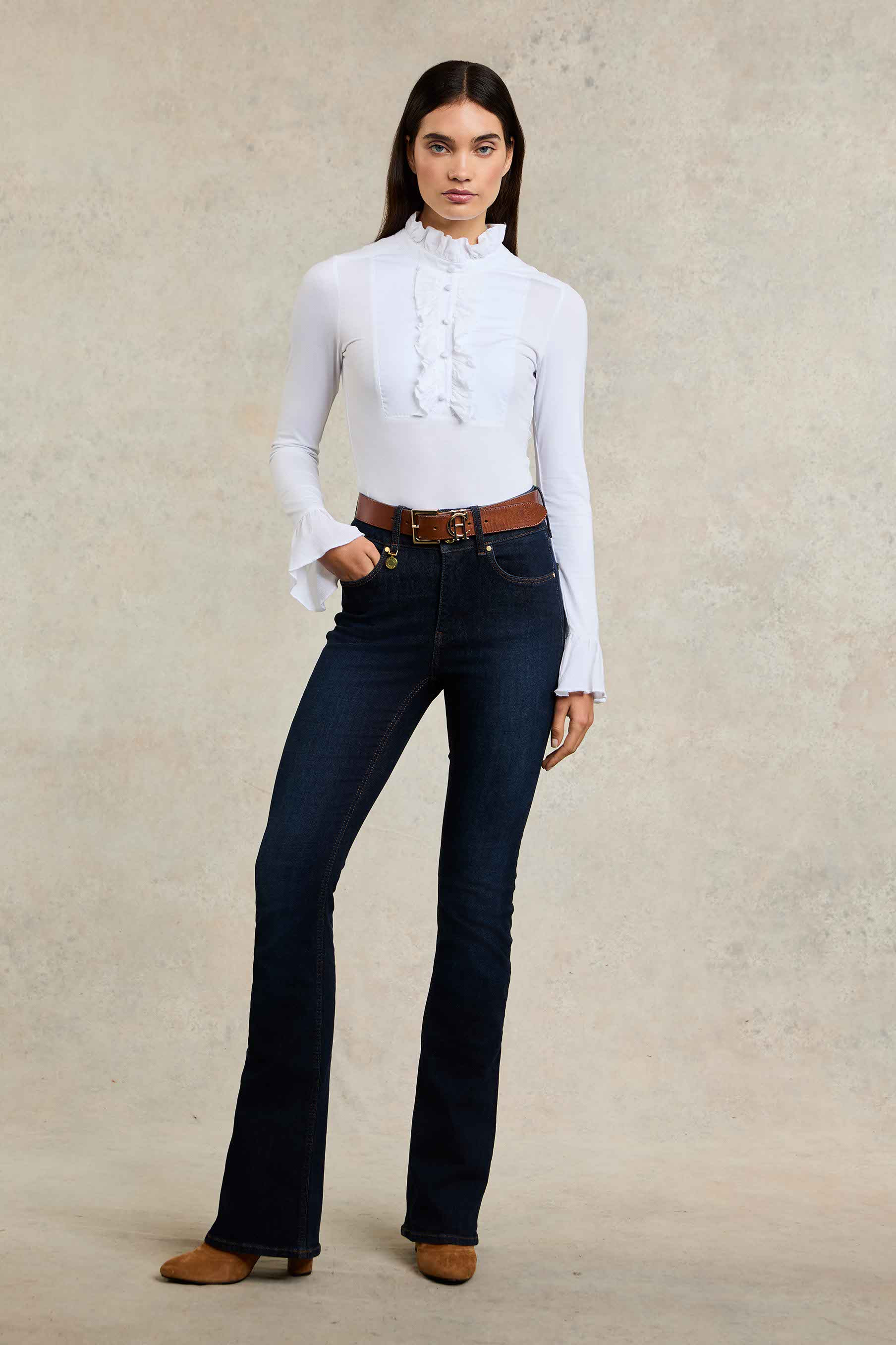 High Rise Flared Jean (Deep Indigo) | Holland Cooper