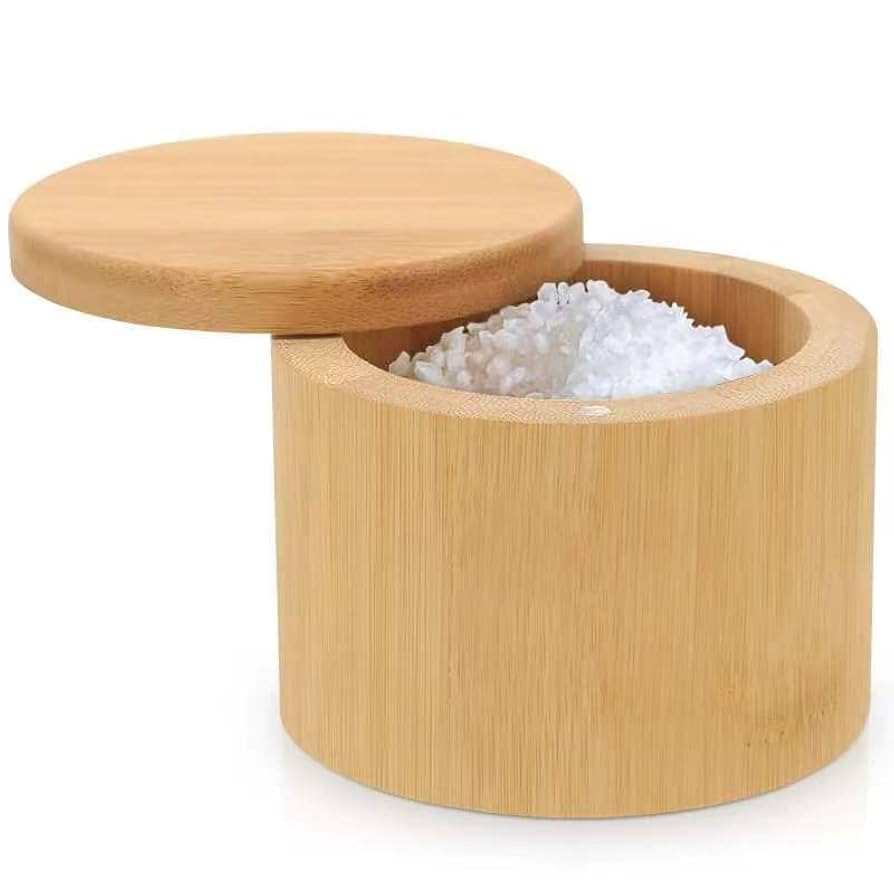 Salt Cellar, Bamboo Salt Container with Lid, Solid Salt Box Holder with 360° Swivel Lid for Coun... | Amazon (US)