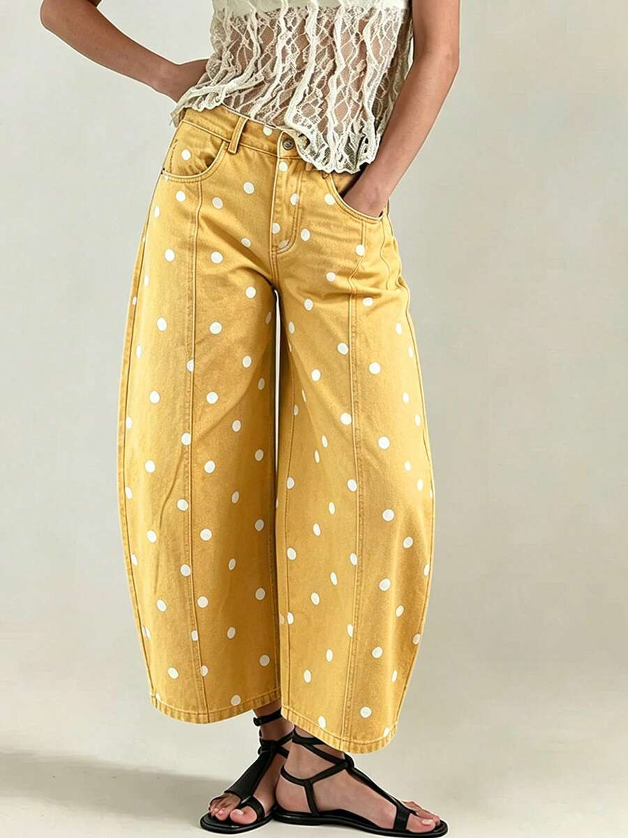 LocalWomen's Denim Pants With Pockets Casual Loose Stylish Polka Dots Mid Rise Jean Summer Countr... | SHEIN