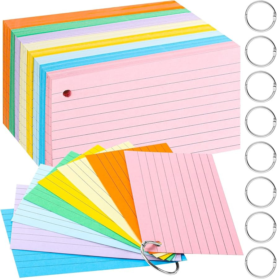 BESARME 400 Pieces Colored Index Cards 3x5 Inch Index Cards with Ring Flash Cards Ruled Note Card... | Amazon (US)