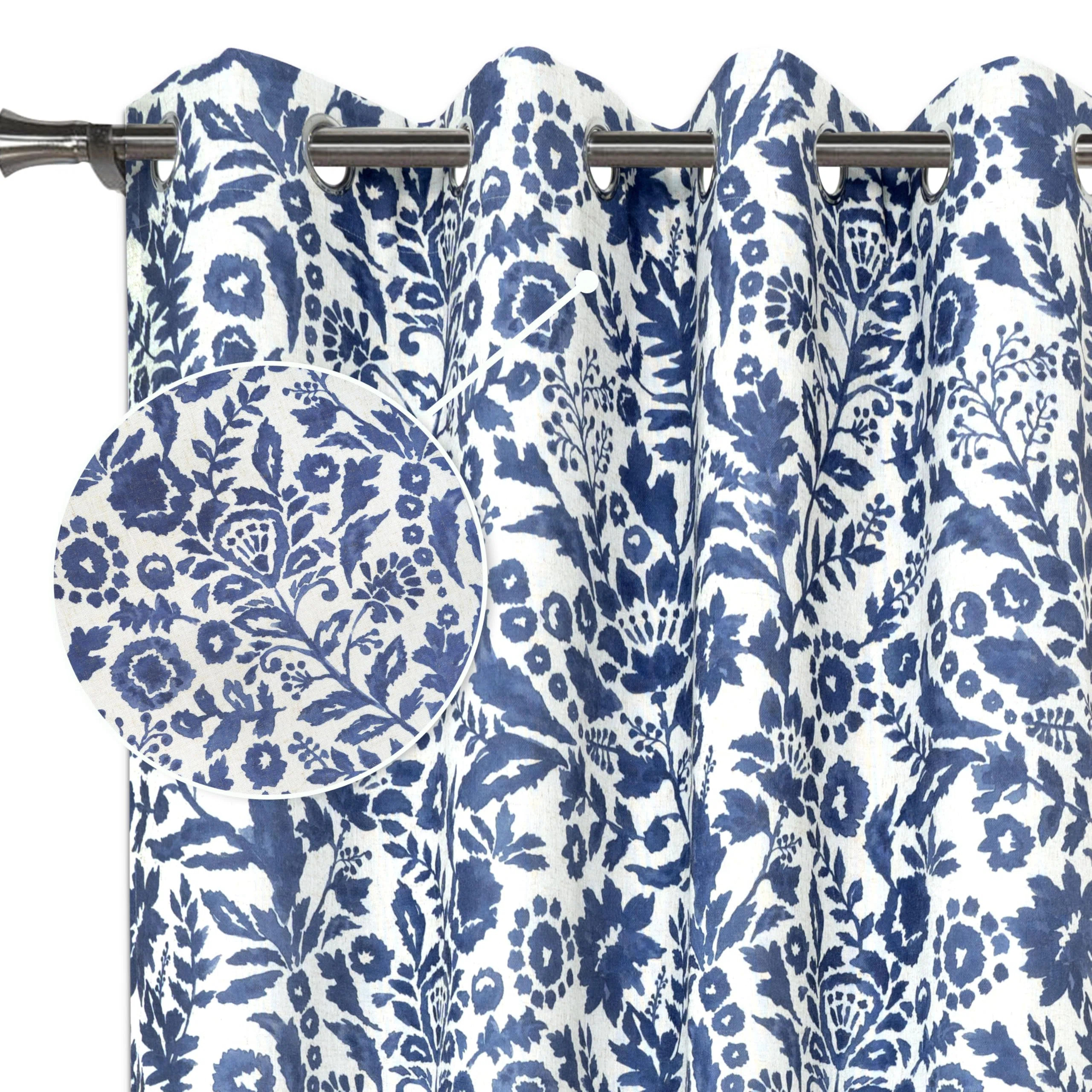 Breklyn Linen Textured 100% Blackout Floral Curtains Room Darkening Thermal Insulated Grommet Cur... | Wayfair North America