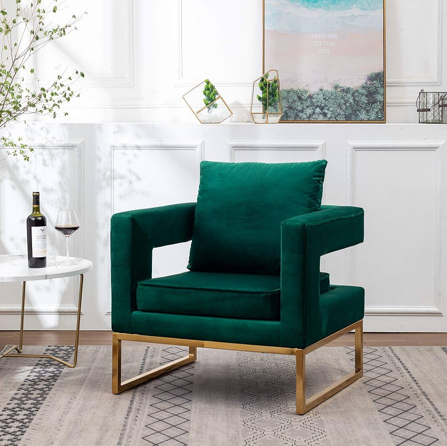 Roundhill Furniture Lenola Upholstered Accent Arm Chair, Green 27.5D x 29.75W x 34.5H in | Amazon (US)
