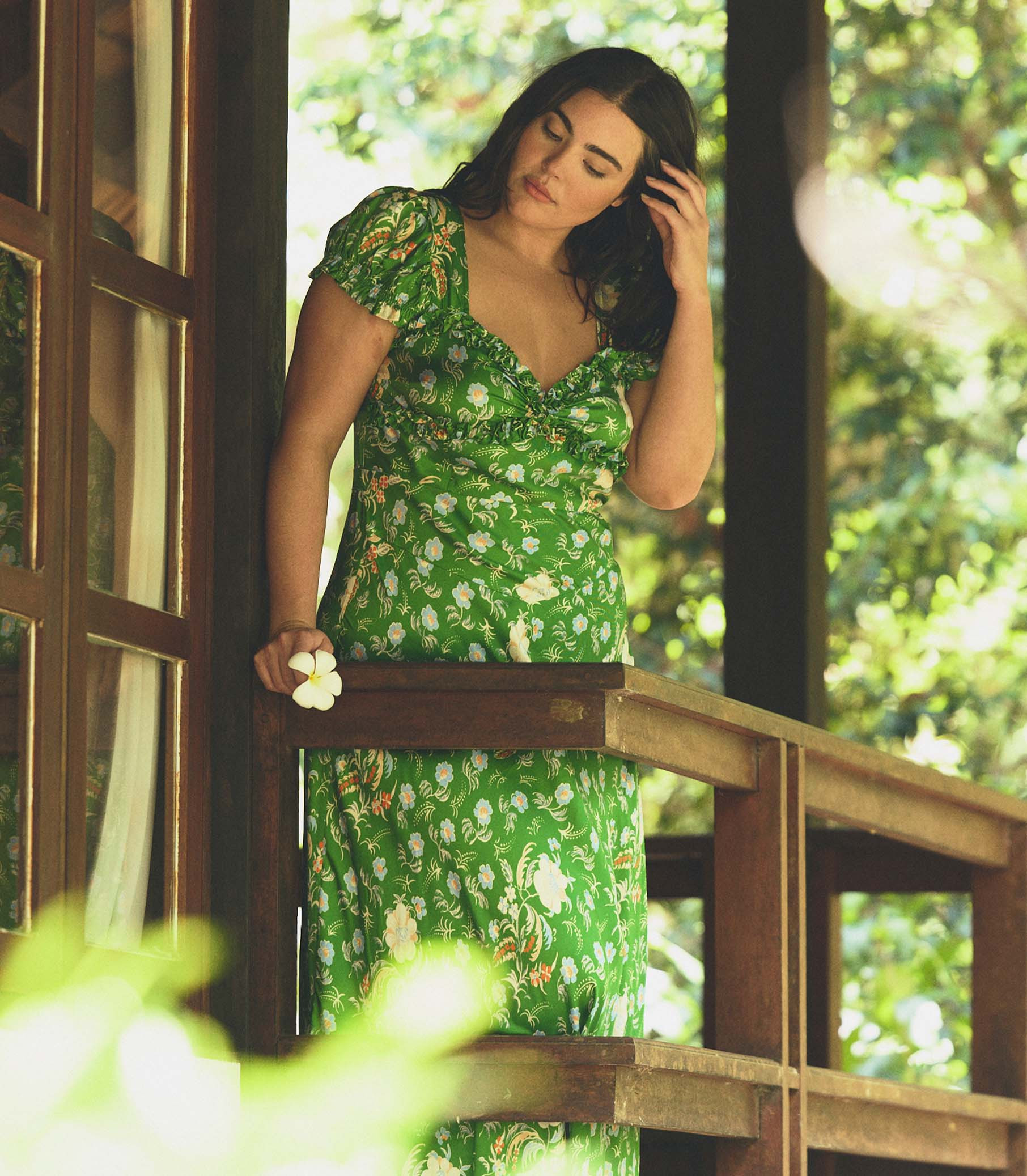Valerine Dress - Emerald Hollyhock Hills | DÔEN | DOEN