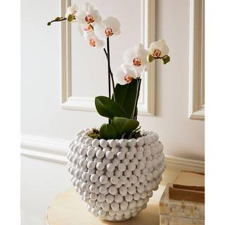 Two's Company 10.25 in. Diameter White Pompom Decorative Ceramic Vase/Planter YUL109 - The Home D... | The Home Depot
