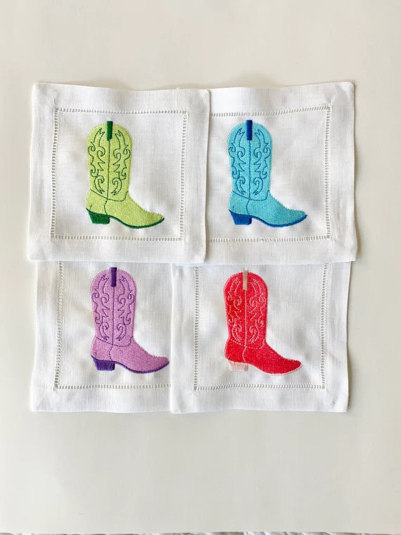 Cowboy Boot Cocktail Napkin / Set of 4 / Individual/ Pink/ | Etsy | Etsy (US)