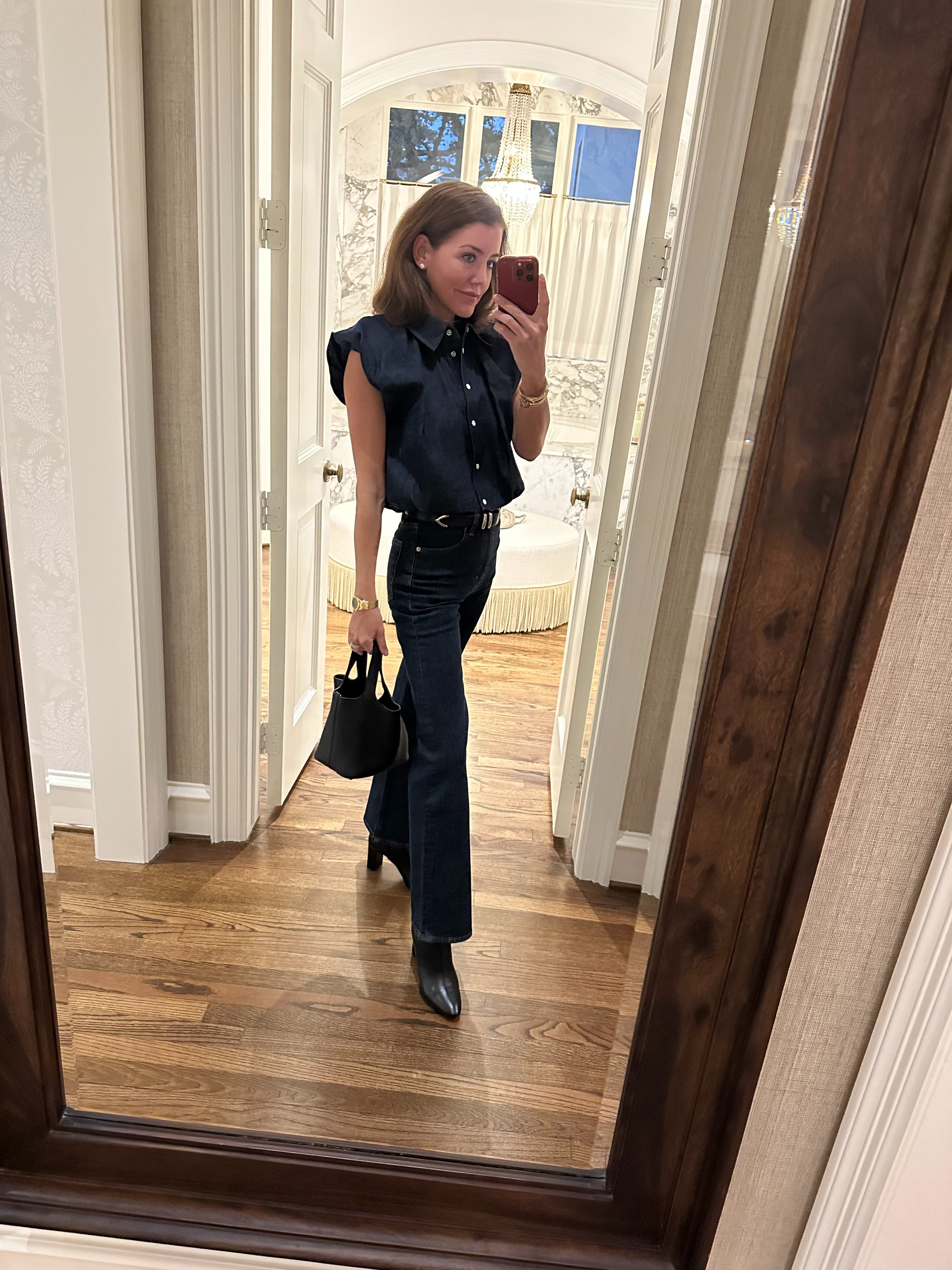 frame top // frame jeans // favorite daughter belt // saint laurent boots // hermes bag 

 