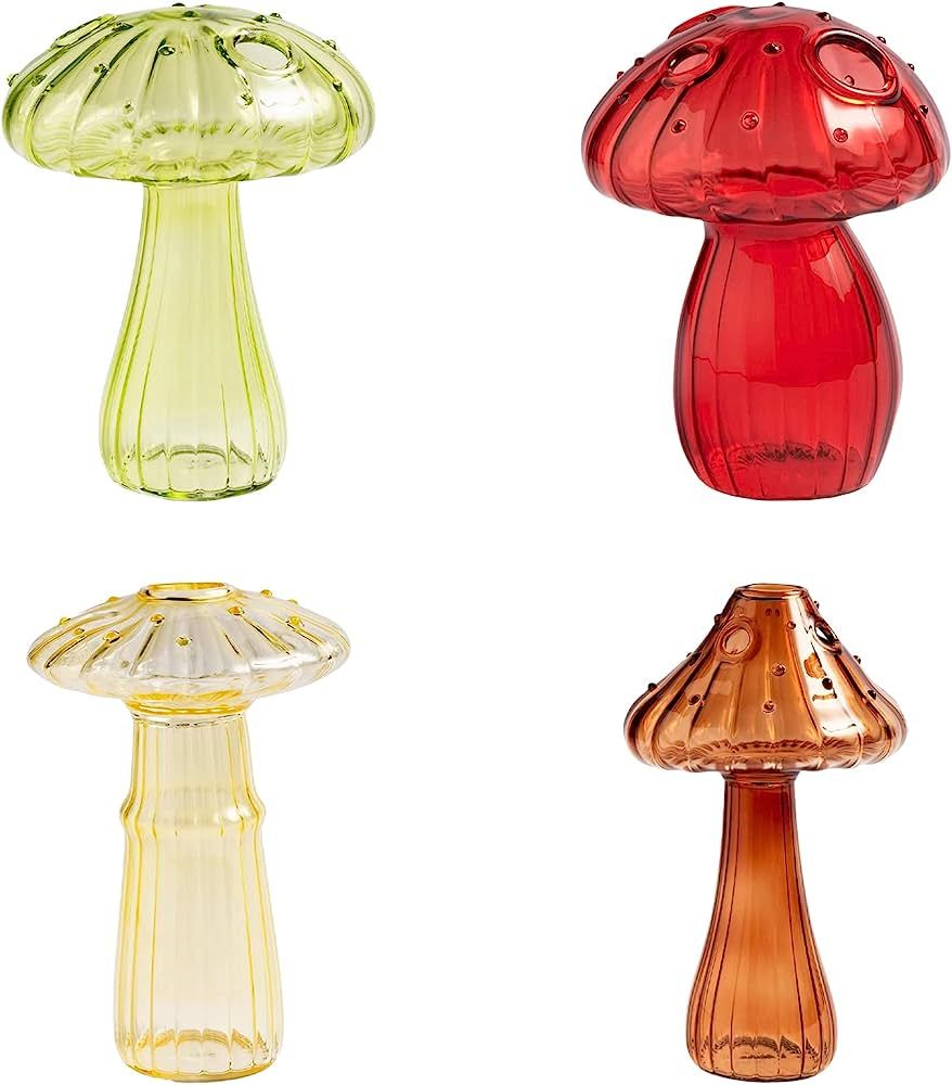 Fonzci Hydroponic Plant Vases, Nordic Style Mushroom Glass Bud Vases Mushroom Flower Vases for Ho... | Amazon (US)