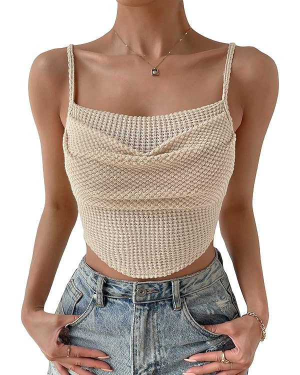 SHENHE Women's Crochet See Through Hollow Out Square Neck Sleeveless Backless Draped Crop Cami To... | Amazon (US)