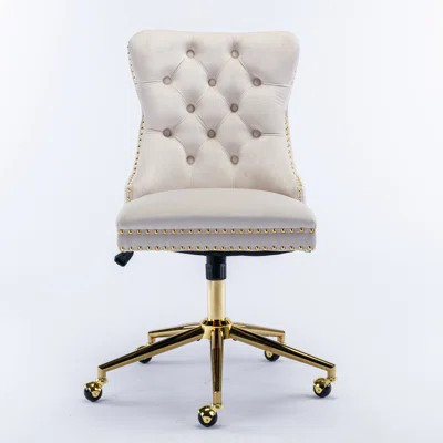 Furniture Office Chair,Velvet Upholstered Tufted Button Office Chair With Golden Metal Base,Adjustable Desk Chair Swivel Office Chair | Wayfair North America