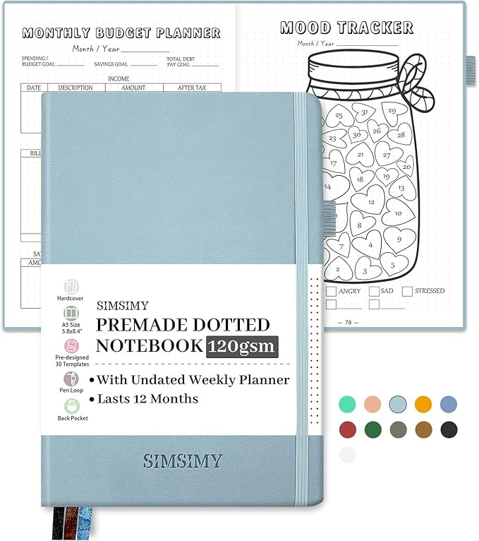 Premade Dotted Journal Notebook with Bullet Templates, Pre-made Dot Grid Journaling with Undated ... | Amazon (US)