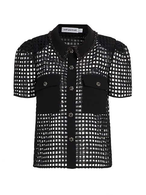 Embellished Grid-Lace Shirt | Saks Fifth Avenue