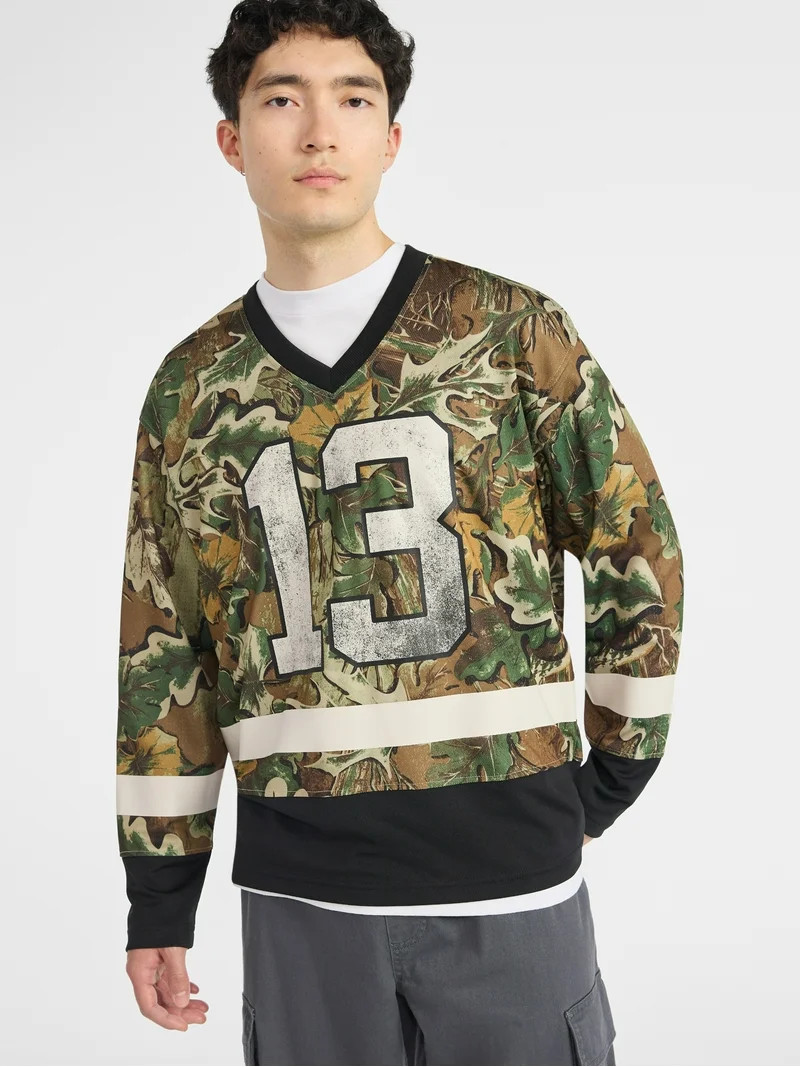 No Boundaries Hockey Jersey Style Shirt with Long Sleeves, Men's and Big Men's | Walmart (US)