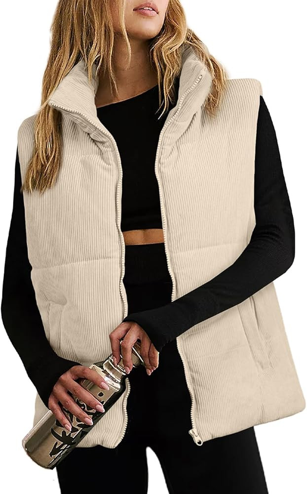 EVALESS Corduroy Cropped Puffer Vest for Women Lightweight Stand Collar Sleeveless Jackets Zip Up... | Amazon (US)