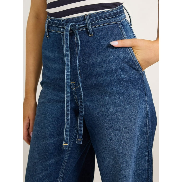 Free Assembly Women Mid Rise Belted Wide Leg Trouser Jean | Walmart (US)
