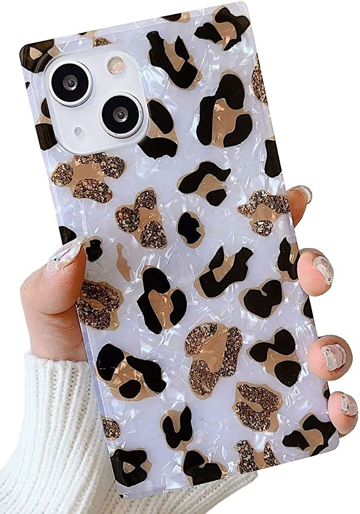 KERZZIL for iPhone 13 Case 6.1-inch,Cute Slim Square Golden Sparkle Glitter Leopard Pattern Soft ... | Amazon (US)