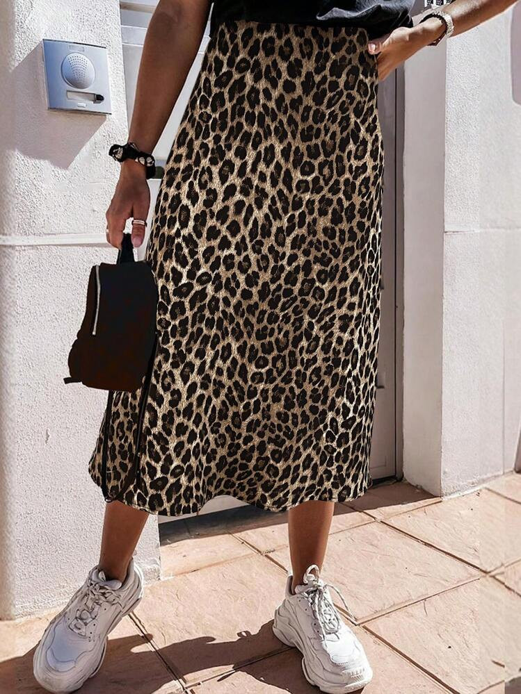 SHEIN LUNE Women's Elegant Casual Retro Antique Coin & Leopard Print Bodycon Maxi Skirt Fall Cloth For Women | SHEIN