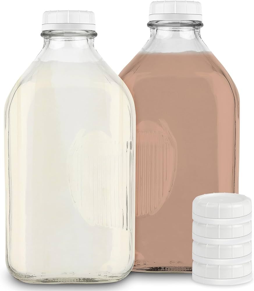 Stock Your Home 64-Oz Glass Milk Jugs with Caps (2 Pack) - 64 Ounce Food Grade Glass Bottles - Di... | Amazon (US)