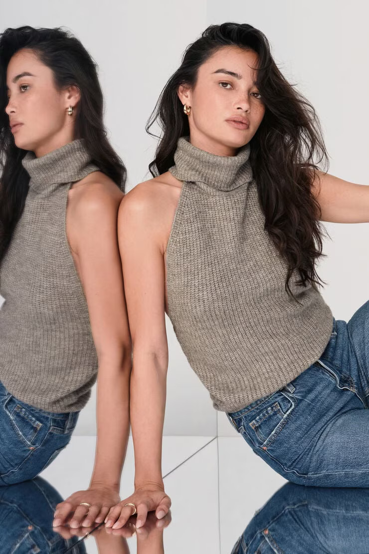 Mock Neck Sweater Halter Top | Dynamite Clothing