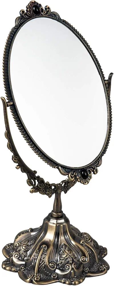 Feyarl 28,5 cm Oval Vintage Make-up Spiegel Floral Tischspiegel mit Ständer Doppelseitig Drehbar... | Amazon (DE)