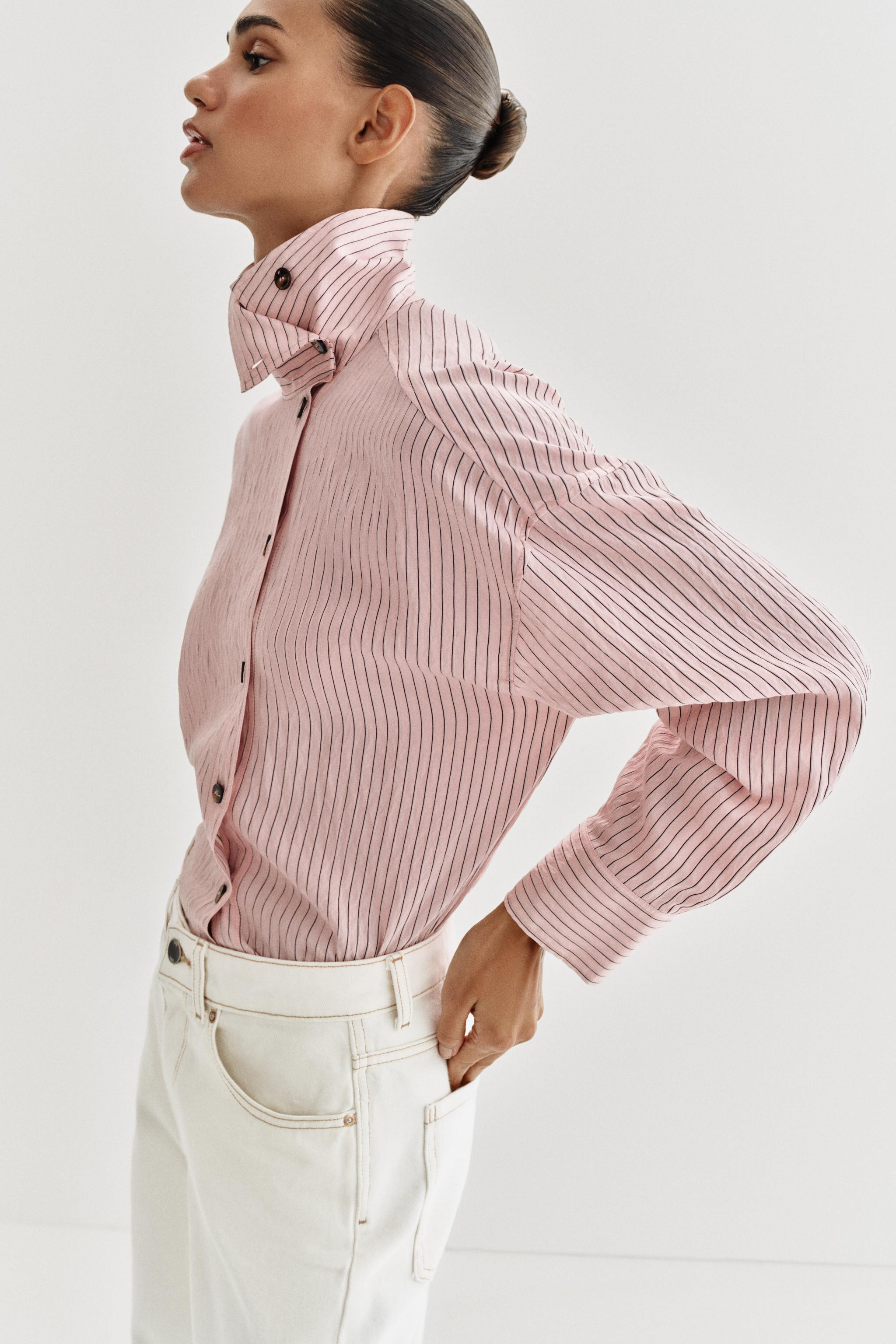 STRIPED HIGH NECK SHIRT | Zara UK