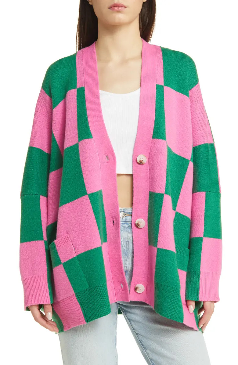 Love You Oversize Checkerboard Cardigan | Nordstrom