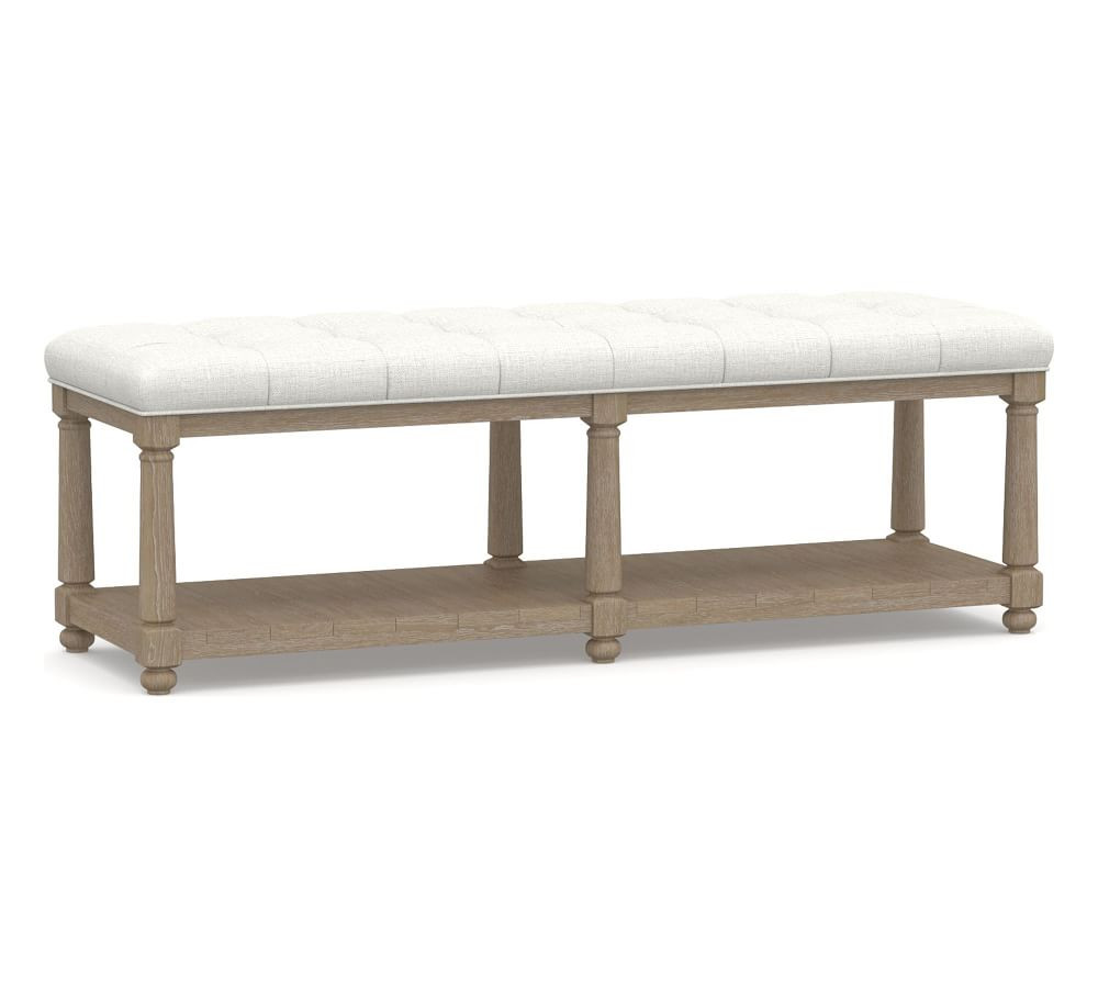 Berlin Tufted Upholstered Bench, Basketweave Slub Ivory | Pottery Barn (US)