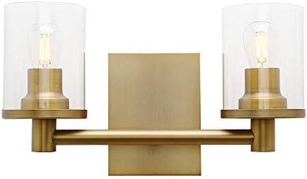 Pathson 2 Light Wall Sconce, Vintage Bathroom Wall Light Fixtures with Clear Glass Shade and Meta... | Amazon (US)