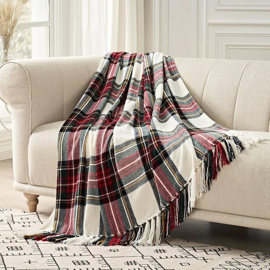 EVERGRACE Stewart Christmas Plaid Chenille Throw Blanket for Couch, Super Soft Cozy Tartan Checke... | Amazon (US)