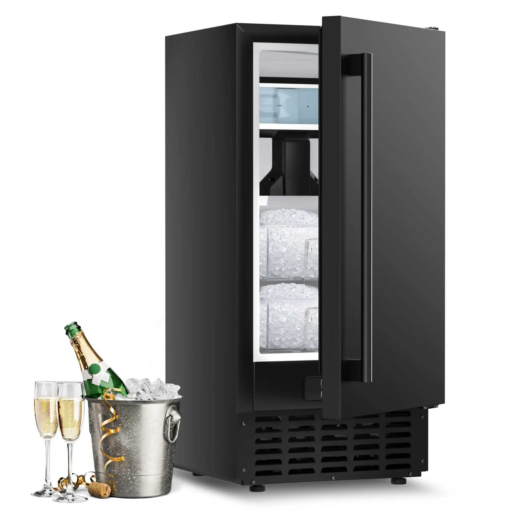 SIMZLIFE Bulit-in/Freestanding Self-Cleaning 66-lb Ice Per day Nugget Ice Maker ( Black, Gravity Drainage, ETL Safety Listing ) Stainless Steel | Lowe's